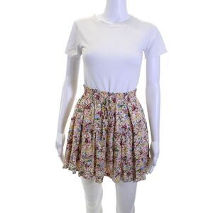 Designer Women Flare Mini Skirt Pink Floral Rayon Size S